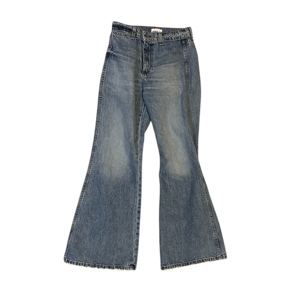 Askk NY Women’s Gigolo Wide Leg Size 26 High Rise Flare Blue Denim Jeans USA